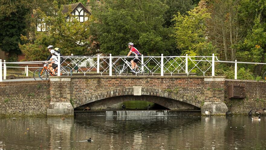 Cycling across the bridge
