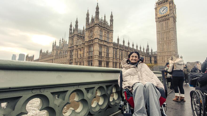 Rahima on the bridge outside parliament