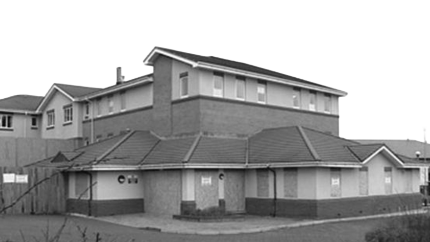 Winterbourne View Hospital building - black and white photograph