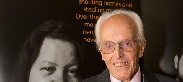 Elderly gentleman, Lord Rix, smiling into camera.