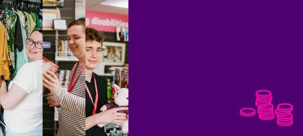 A montage of three pictures of people working in our Clacton Mencap shop