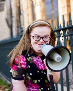 person with megaphone