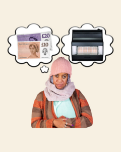 A woman worrying about the cost of her heating bill