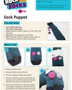 A leaflet to show you how to make a sock puppet using an old sock and buttons for the eyes