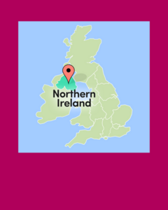A map of the UK with a map pin and highlight shown over Northern Ireland