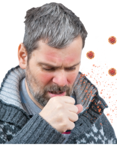 A man coughing into his hand spreading coronavirus germs
