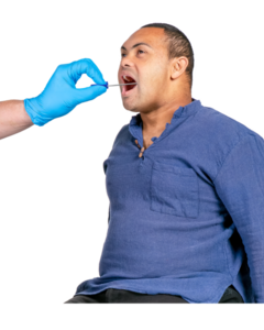 A man having a coronavirus swab test with his mouth open