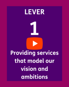 An image with a video play button in the middle. On the image it says: Lever 1 Providing services that model our vision and ambitions