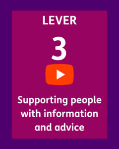 An image with a YouTube play button on it. On the image it says Lever 3 Supporting people with information and advice